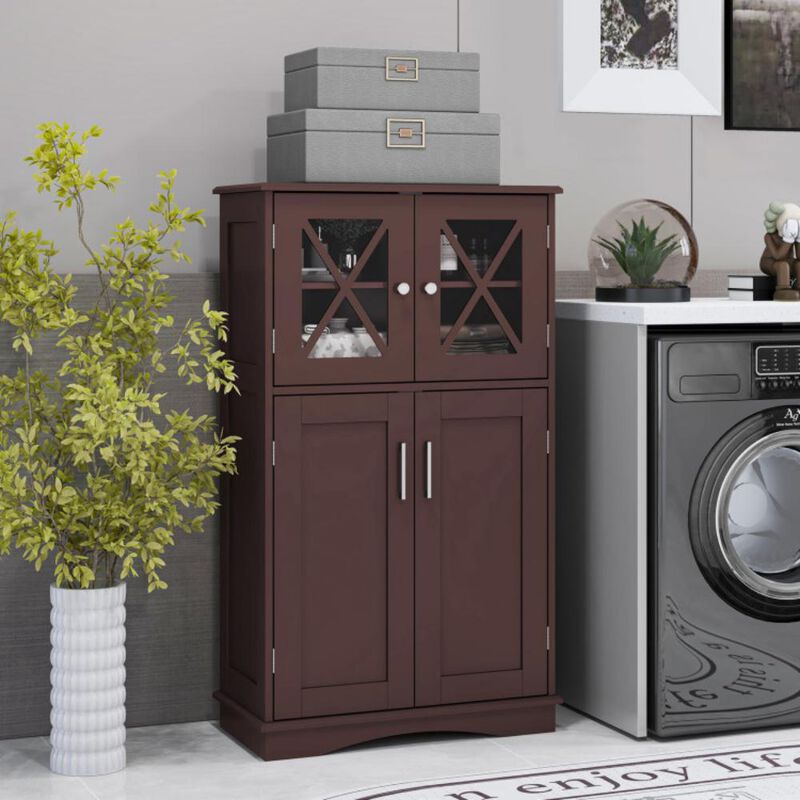 4 Doors Freeestanding Bathroom Floor Cabinet with Adjustable Shelves