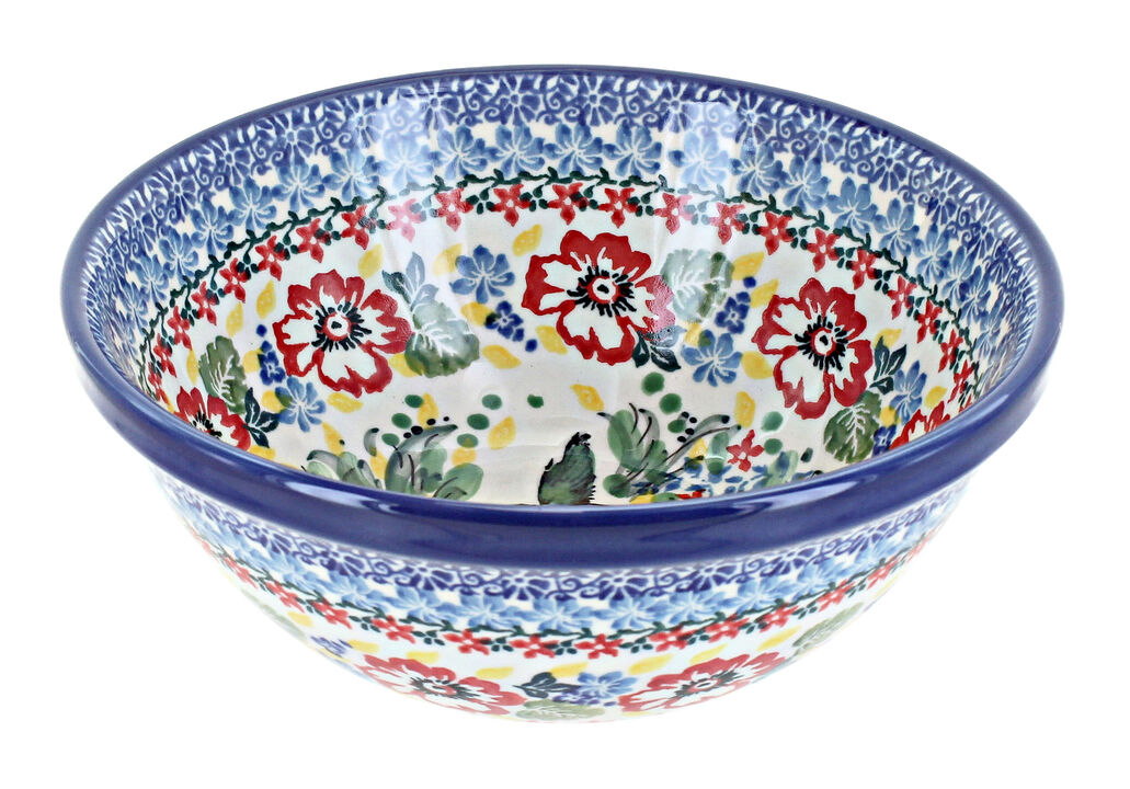 Blue Rose Polish Pottery Tulip Bouquet Cereal/Soup Bowl