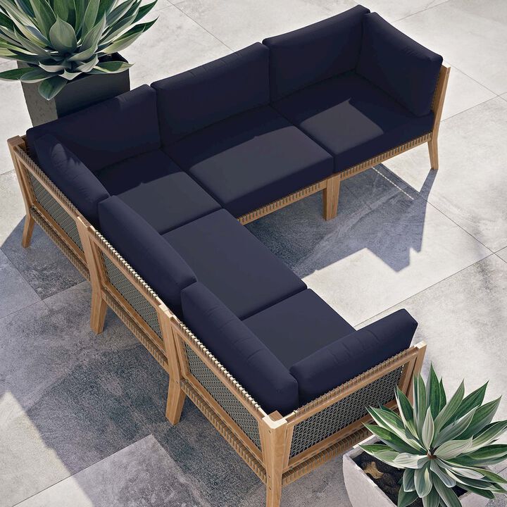 Modway Clearwater 5-Piece Outdoor Patio Teak Wood Sectional Sofa