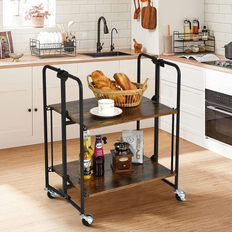 Foldable Rolling Cart with Storage Shelves for Kitchen