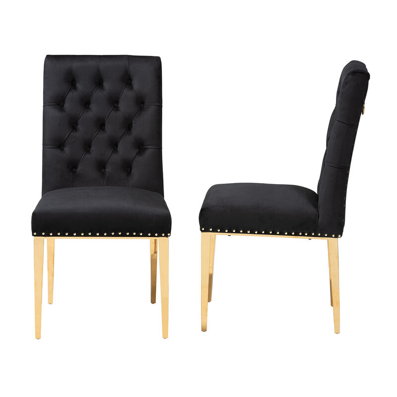 Baxton Studio Caspera Contemporary Glam and Luxe Black Velvet Fabric and Gold Metal 2-Piece Dining Chair Set