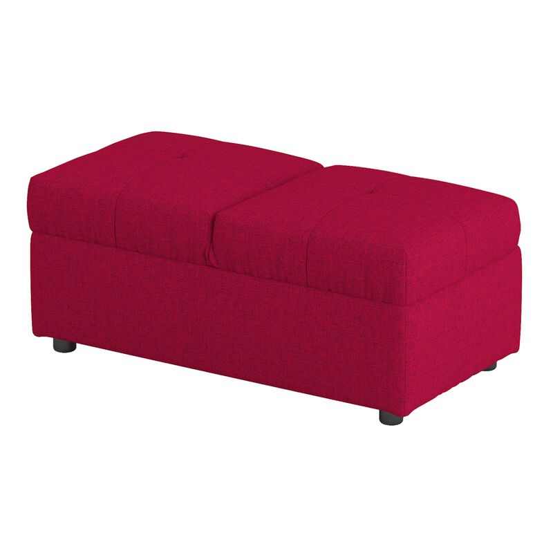 Caroline 41 Inch Storage Ottoman Chair, Tufted Seat, Adjustable Top, Red - Benzara