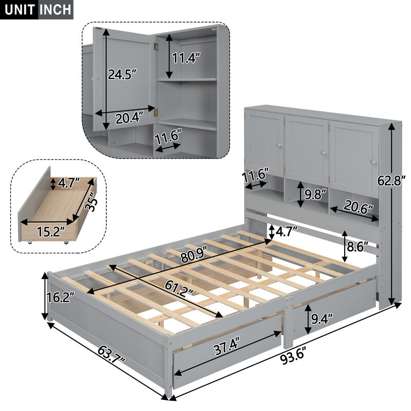 Merax Platform Bed with Storage Headboard and 4 Drawers