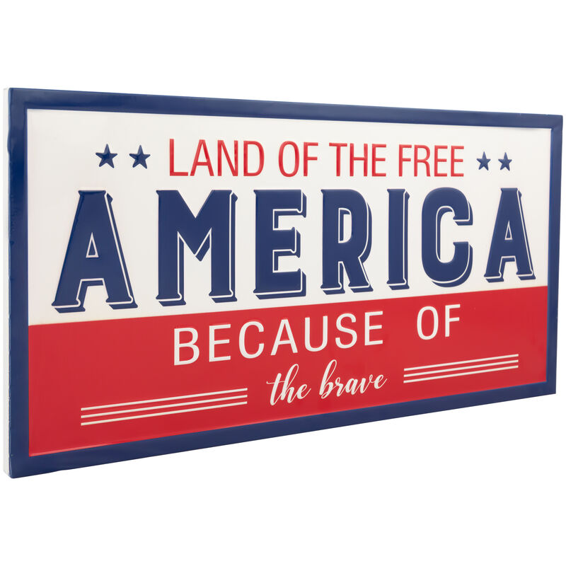 Land of the Free Because of the Brave Patriotic Metal Wall Sign - 20"