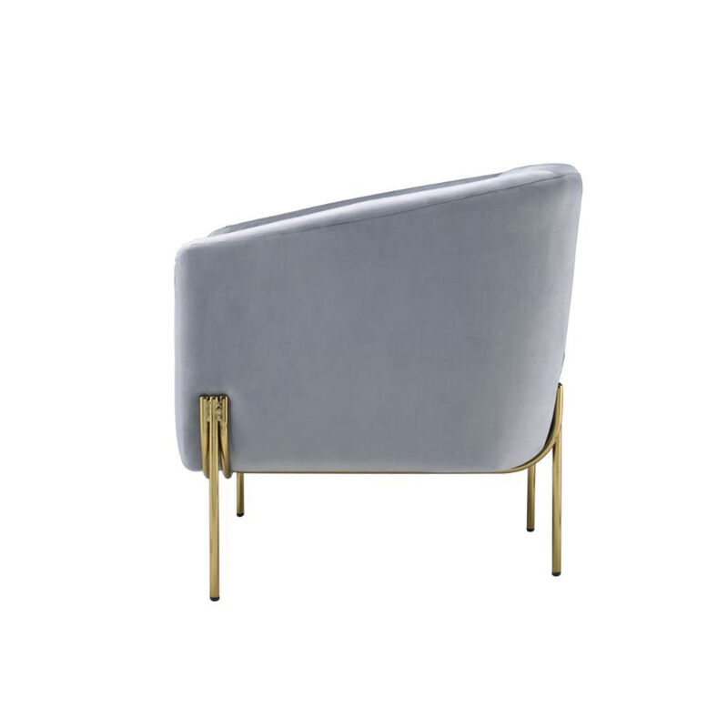 Gray Velvet Accent Chair in Gold Finish