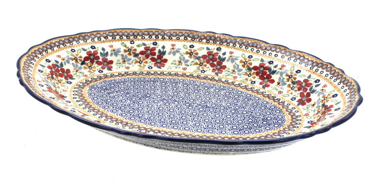 Blue Rose Polish Pottery Blue Violet Large Oval Serving Platter