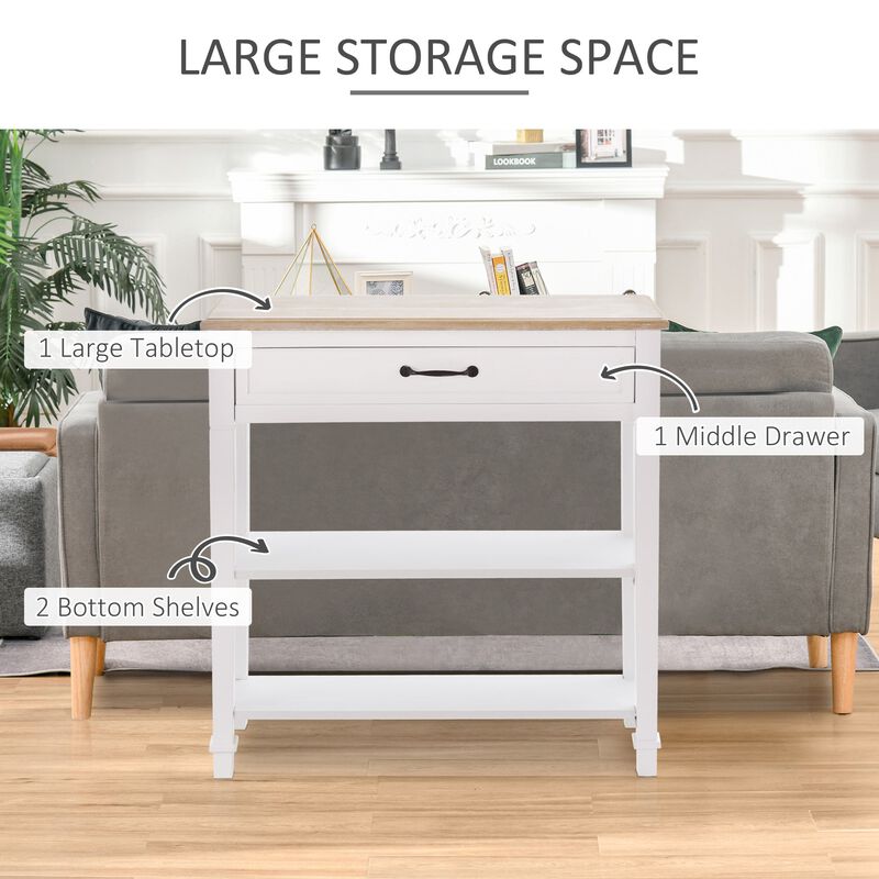 Retro-Styled Sofa Console Entry Hallway Table with Multifunctional Design  Durable Build  & Large Storage  White
