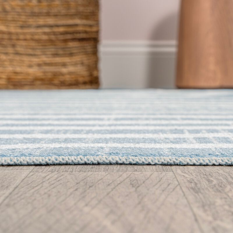 Maze Abstract Two-Tone Low-Pile Machine-Washable Blue/Cream Area Rug