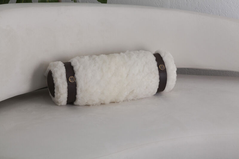 CHURO Sheepskin Decorative Bolster Pillow, Bronze and Leather Details