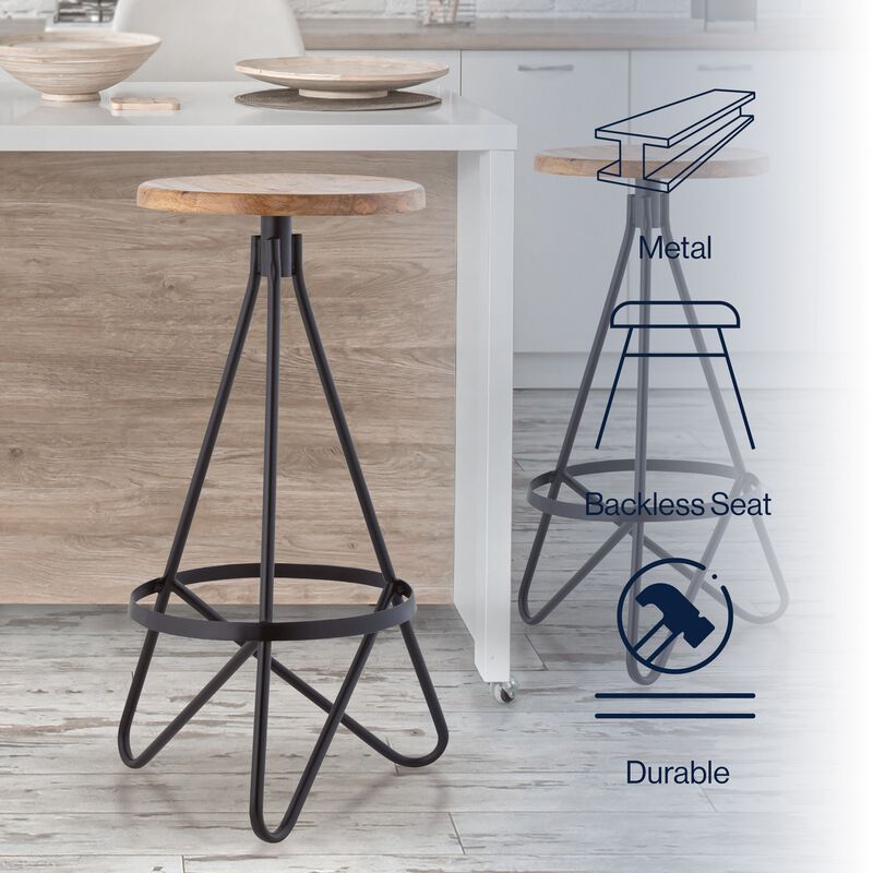 Spiroa 30" Modern Industrial Metal Backless Circular Bar Stool