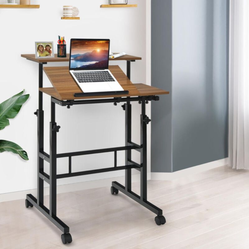 Mobile Standing up Desk Adjustable Computer Desk Tilting Workstation