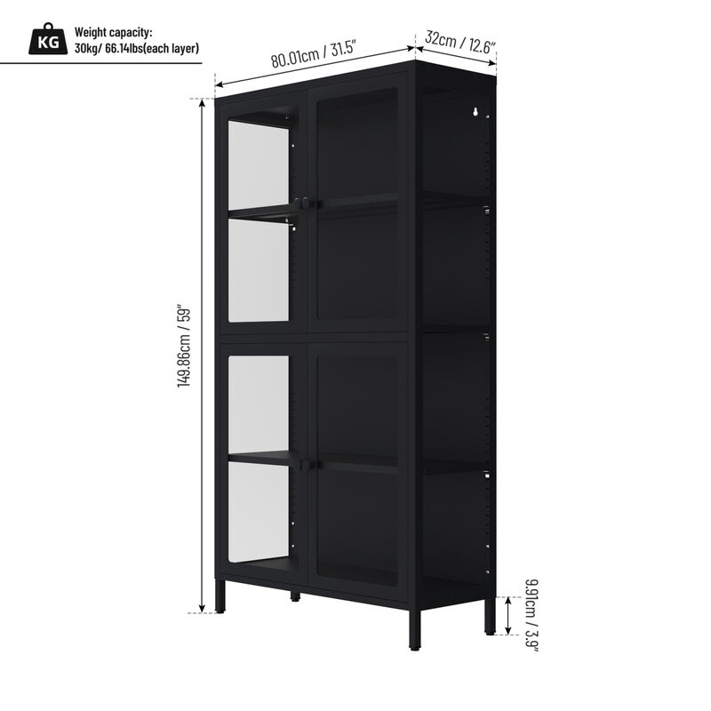 Adjustable Four-Door Steel Cabinet for Living Room or Kitchen