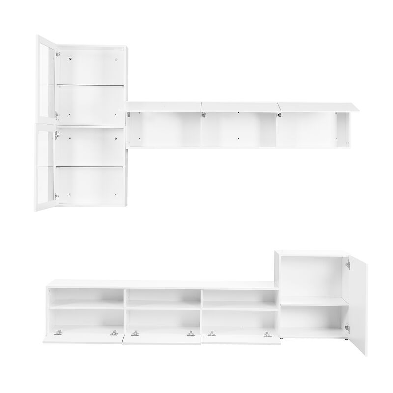 75" White TV Stand with Floating Wall Storage