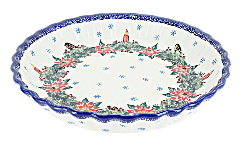 Blue Rose Polish Pottery Mistletoe Pie Plate