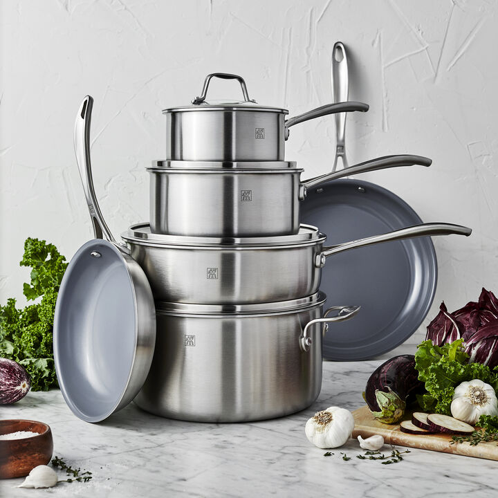 ZWILLING Spirit Ceramic Nonstick Cookware Set, 10-pc, Stainless Steel