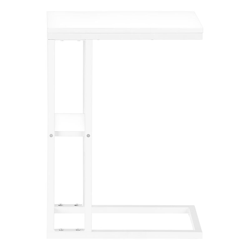 Monarch Specialties I 3676 Accent Table, C-shaped, End, Side, Snack, Living Room, Bedroom, Metal, Laminate, White, Contemporary, Modern