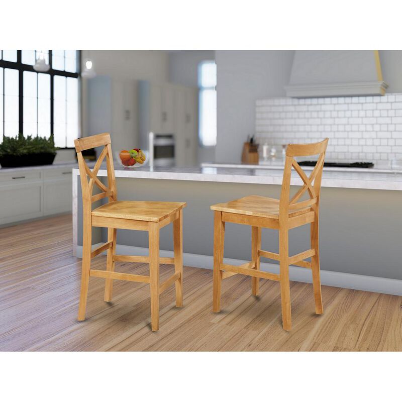 East West Furniture X-Back  stool  with  wood  counter  seat  in  Oak  finish,  Set  of  2