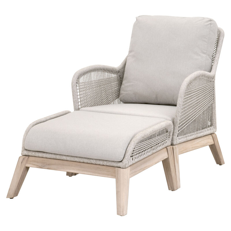 Loom Outdoor Footstool in Taupe & White