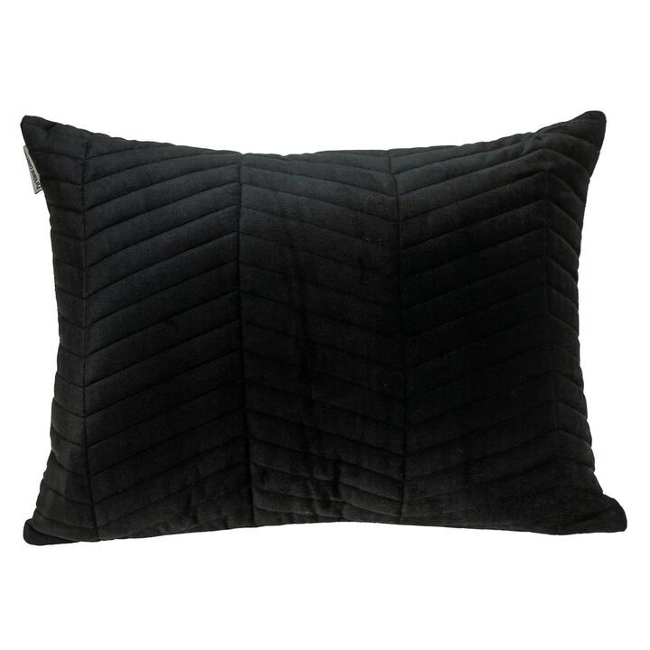 24" Solid Black Textured Rectangular Cotton Throw Pillow