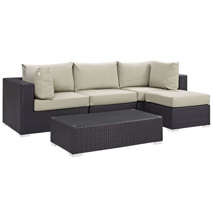 Convene 5 Piece Outdoor Patio Sectional Set - Espresso Beige