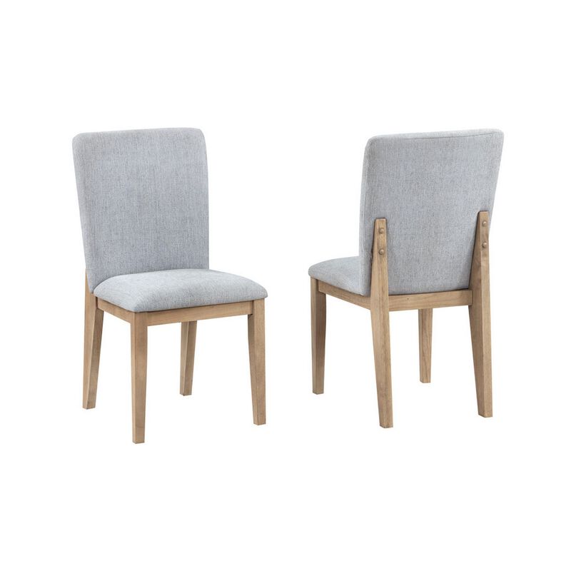 Emi 25 Inch Dining Chair Set of 2, Cushioned Seat, Gray Linen Upholstery - Benzara