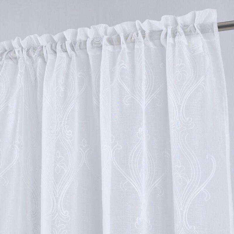 RT Designers Collection Pearl Emb Metallic Doily Rod Pocket Room Darkening Window Curtains for Bedroom 54" x 95" White