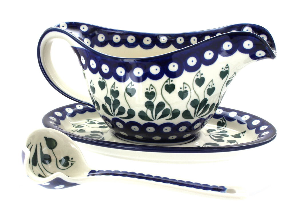 Blue Rose Polish Pottery Maia Gravy Boat & Ladle