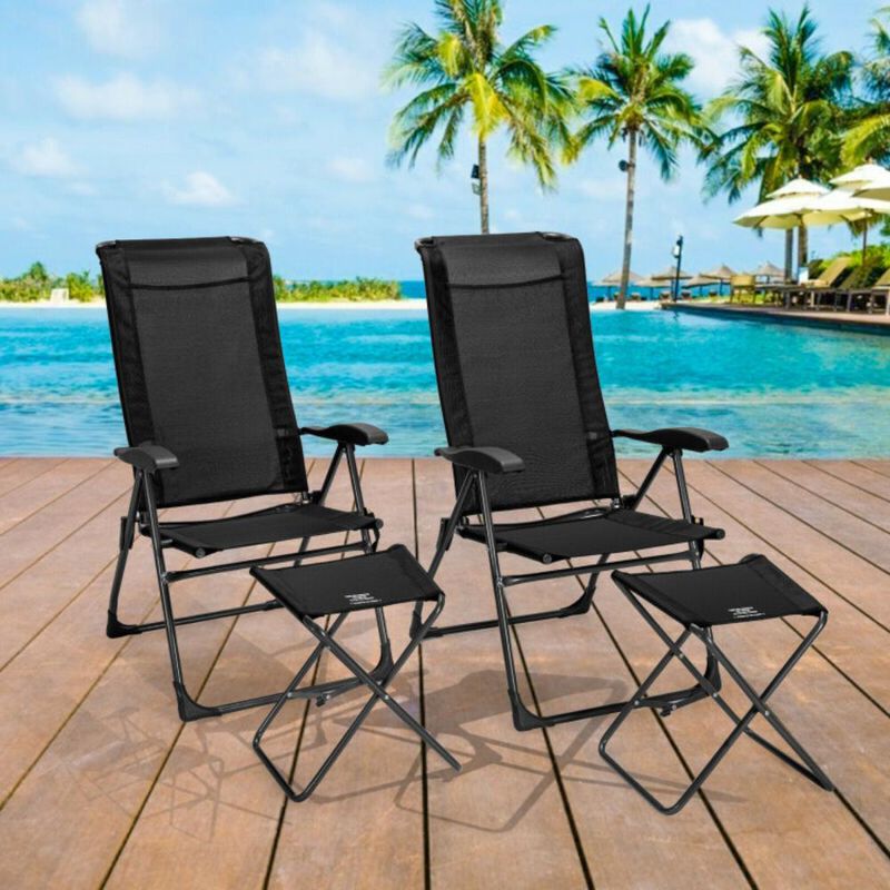 Hivvago 4 Pieces Patio Adjustable Back Folding Dining Chair Ottoman Set