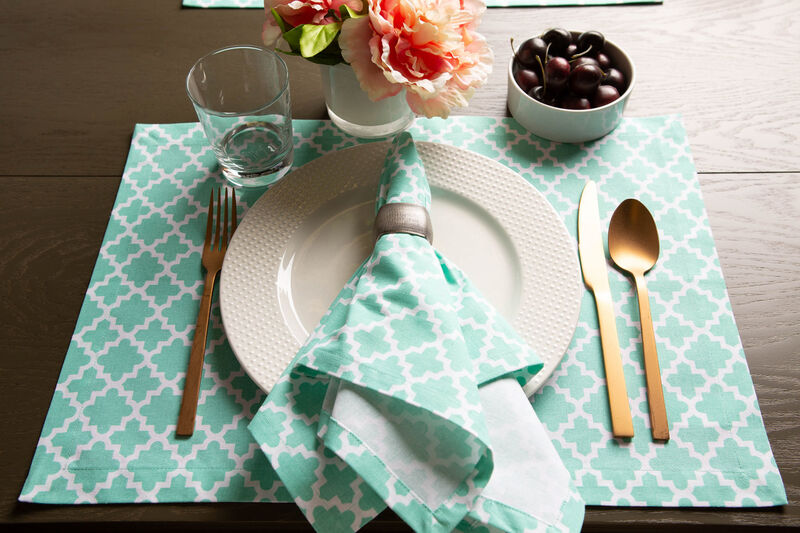 Set of 6 Aqua Blue Lattice Placemats  19"