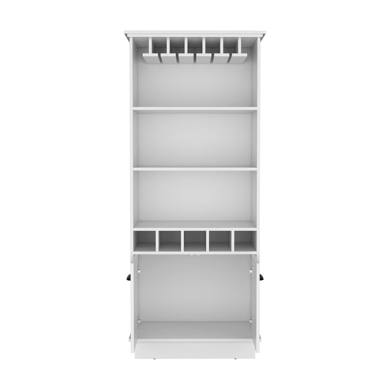 DEPOT E-SHOP Elon 70"H Bar Cabinet with Wine Rack, Upper Glass Cabinet, three Open Storage Shelves and One Cabinet,Black,Living Room
