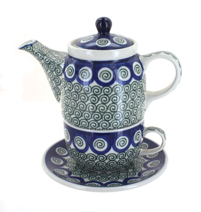 Blue Rose Polish Pottery Herb Garden Tea for One