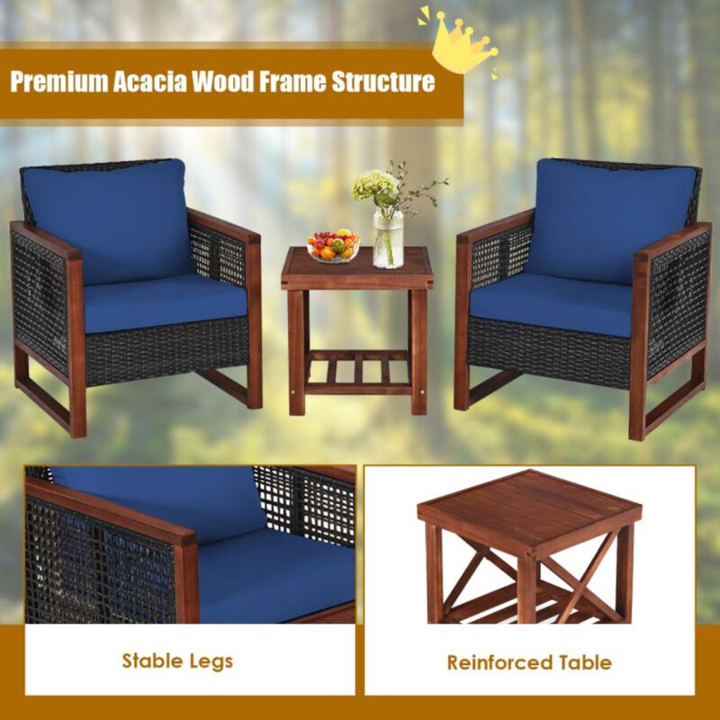 Hivvago 3 Pieces Acacia Wood Patio Furniture Set with Coffee Table