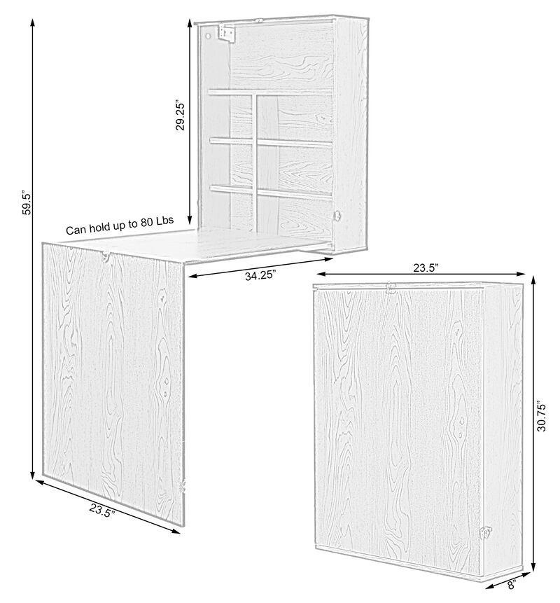 Wall Mount Laptop Fold-out Desk with Shelves, White