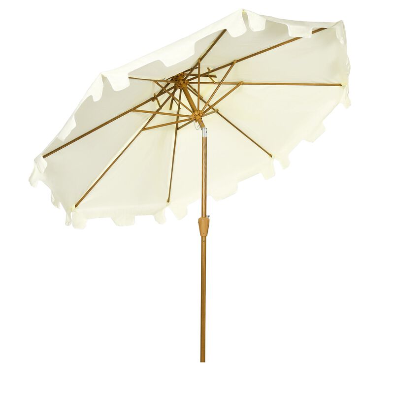 Cream White Patio Shade: 9' Umbrella with Double Top Ruffles & Tilt