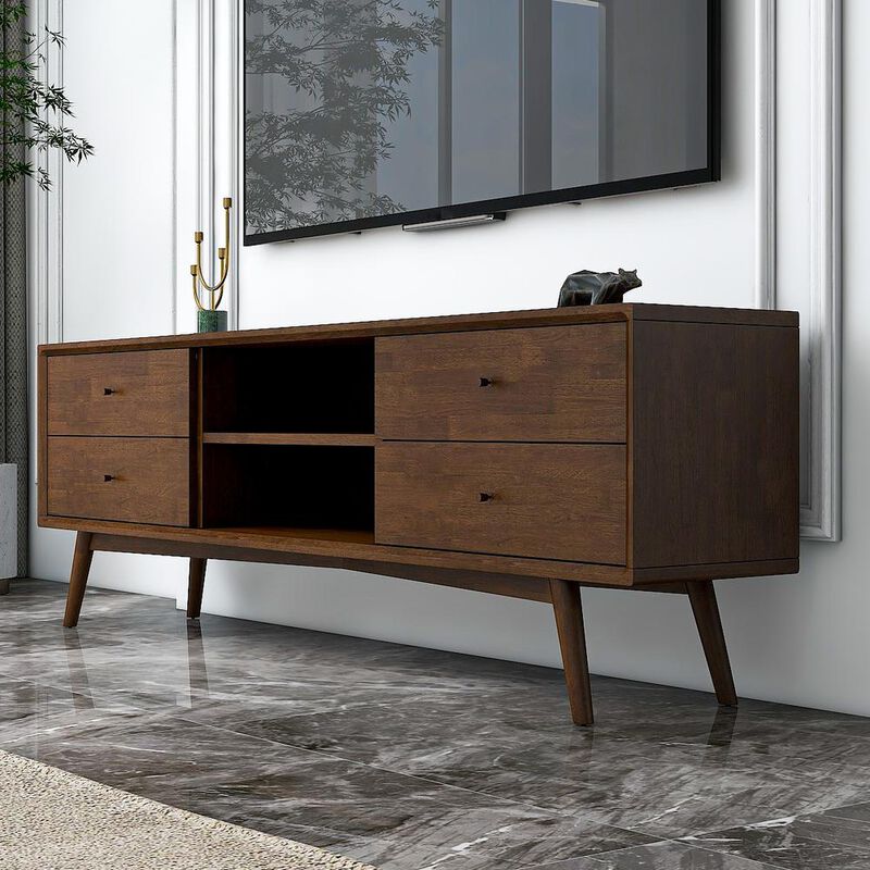 Ashcroft Furniture Co Caroline Mid Century Modern Style Walnut TV Stand up to 72