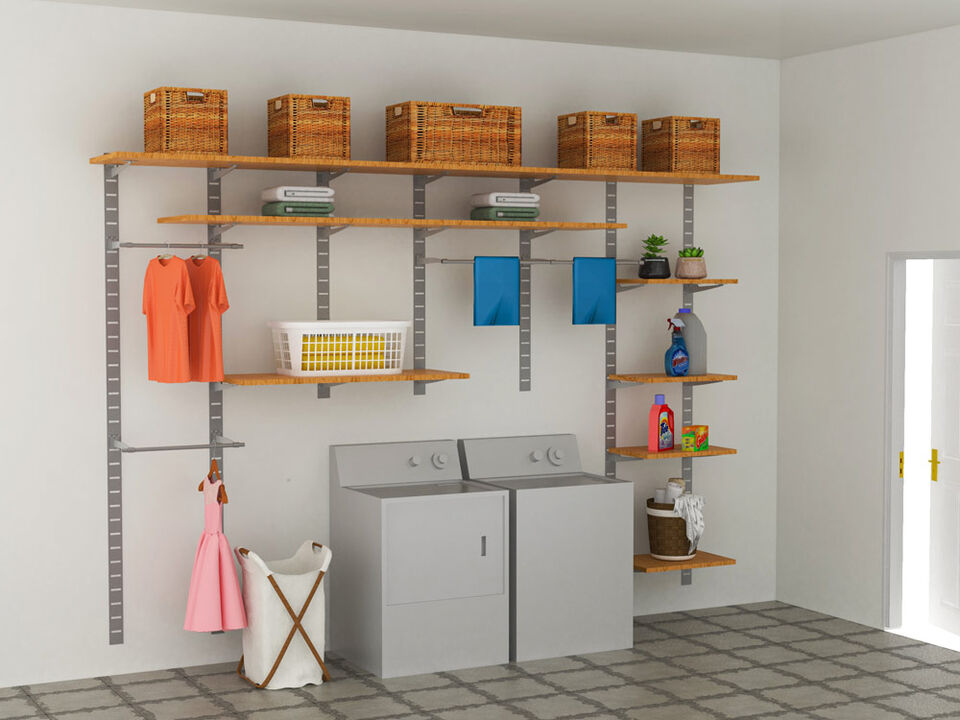 Stirdy Garage / Laundry Room / Pantry Shelving System 91" & 46" High with 10 Shelves 48" Length 20"- 22" Width + Hanging | 6 Sections- Shelves Sold Separately