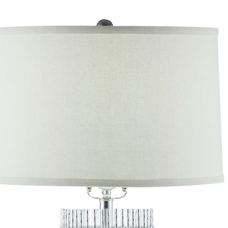 Jin 57 Inch Floor Lamp, Gray Drum Fabric Shade, Modern Round Silver Base-Benzara