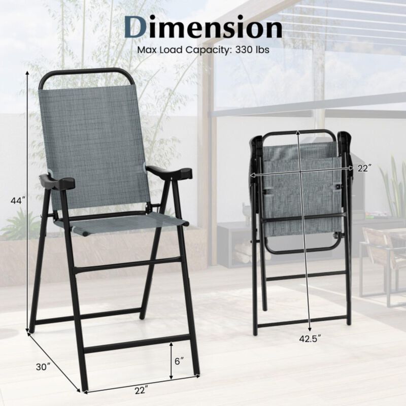 Hivvago Patio Folding Bar Stool Set of 2 with Metal Frame and Footrest