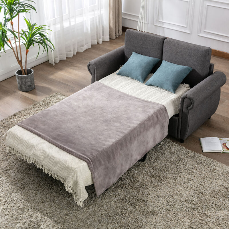 57.5" Pull Out Sofa Bed Loveseat Sleeper with Twin Size Memory Mattress for Living Room Spaces, Gray