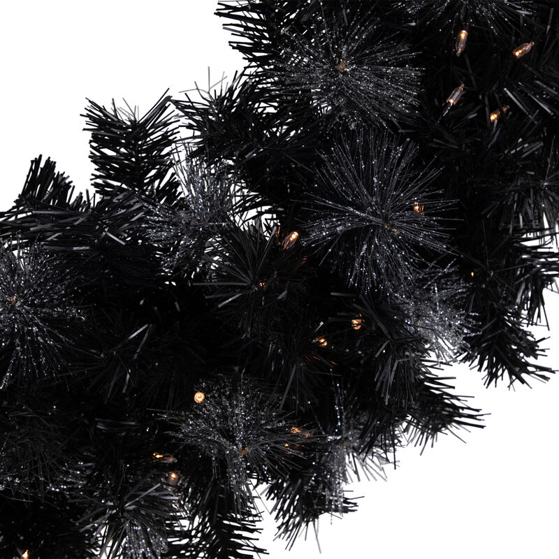 Black Bristle Artificial Christmas Wreath- 36 inches  Warm White LED Lights