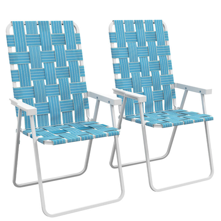 Outsunny Set of 4 Patio Folding Chairs, Classic Outdoor Camping Chairs, Portable Lawn Chairs for Camping, Garden, Pool, Beach, Backyard w/ Armrests, Blue