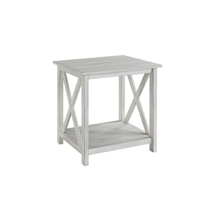 1 Open Shelf Wooden End Table with X Shaped Accents, White-Benzara