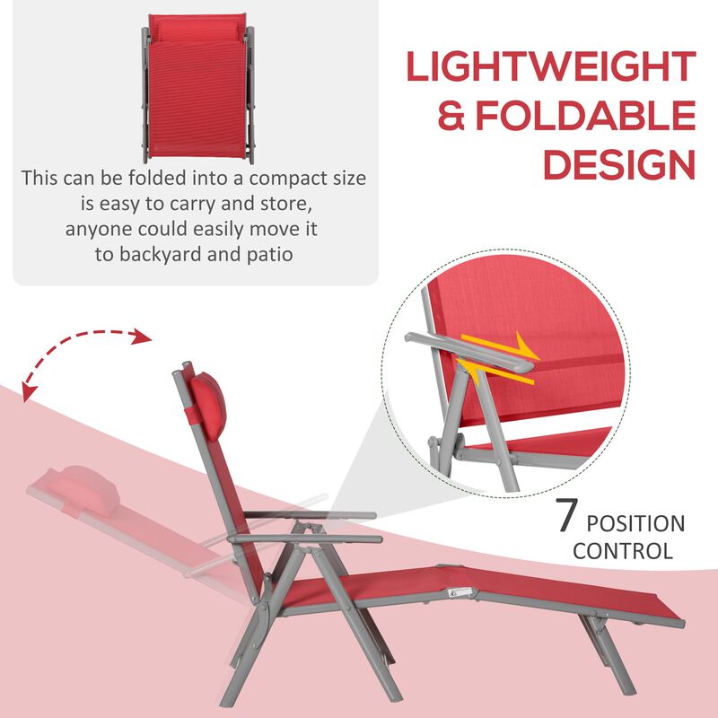 Red Outdoor Lounger: Folding Chaise with Adjustable Backrest