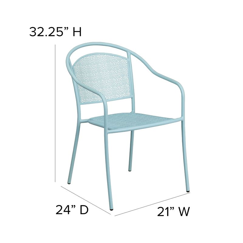 Flash Furniture Commercial Grade Sky Blue Indoor-Outdoor Steel Patio Arm Chair with Round Back