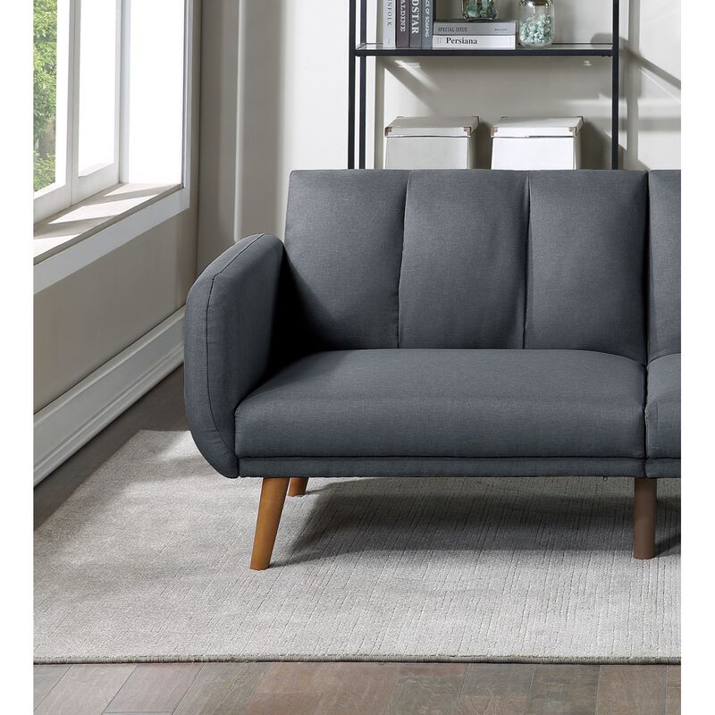 Blue Grey Convertible Sofa with Wooden Legs