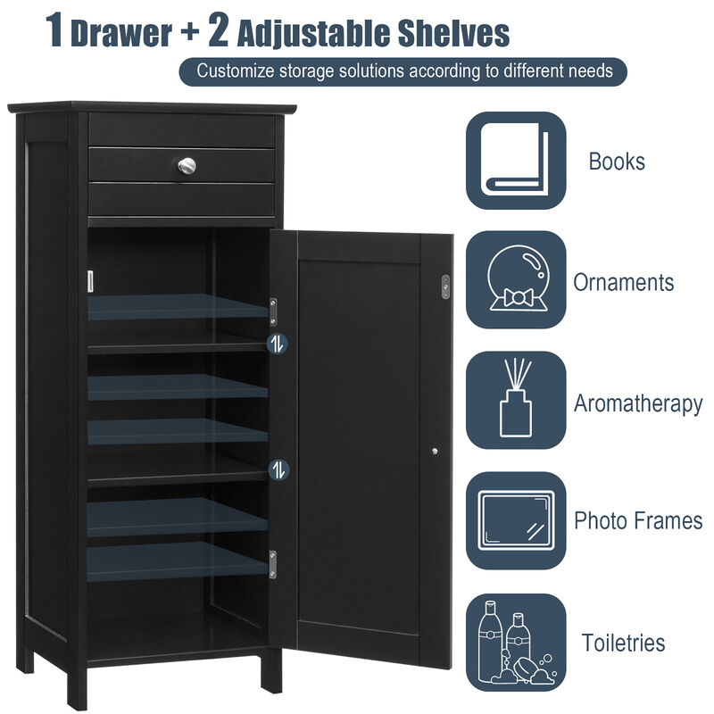 Costway Bathroom Storage Floor Cabinet Organizer Free-Standing w/ Drawer Grey