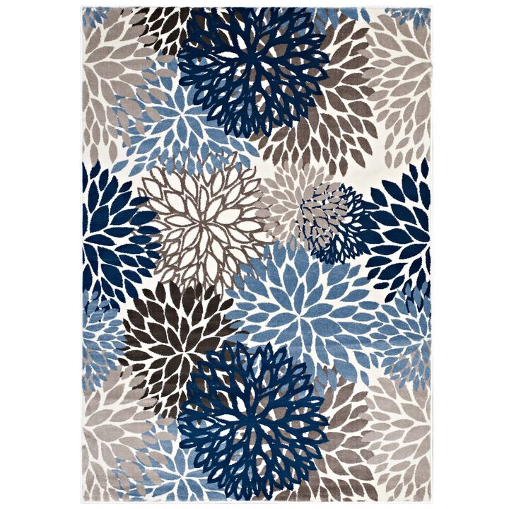 Calithea Vintage Classic Abstract Floral 5x8  Area Rug - Blue, Brown and Beige