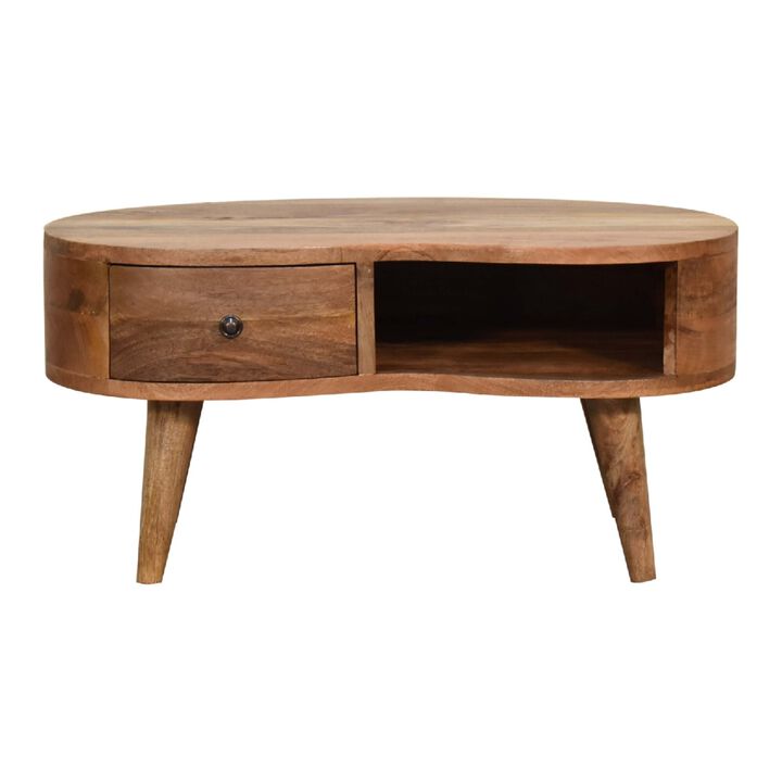 Mini Oak-ish Wave Solid Wood 1 Drawer  Coffee Table