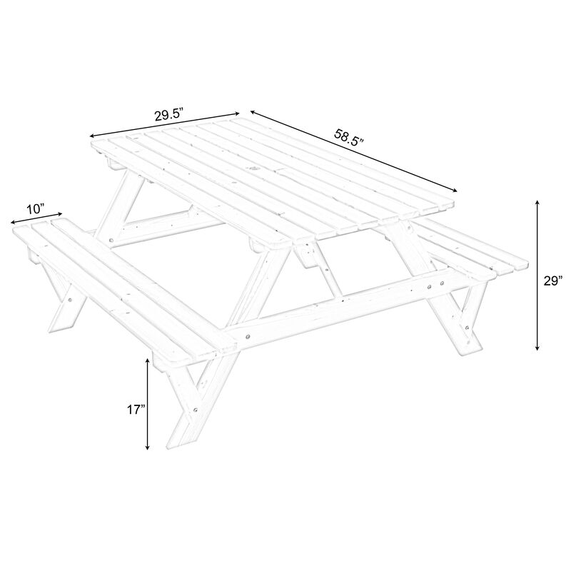 Outdoor Wooden Patio Deck Garden 6-Person Picnic Table, for Backyard, Garden, Stained