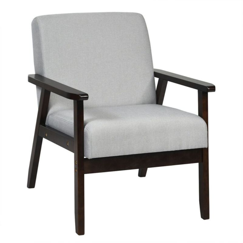 Hivago Solid Rubber Wood Fabric Accent Armchair-Light Gray
